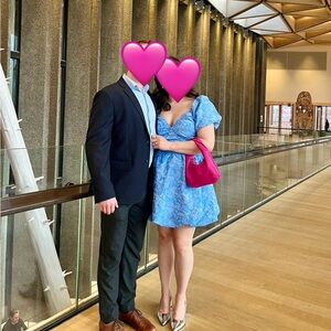 Sister Jane Blue Jacquard V-Neck Mini Dress – Large